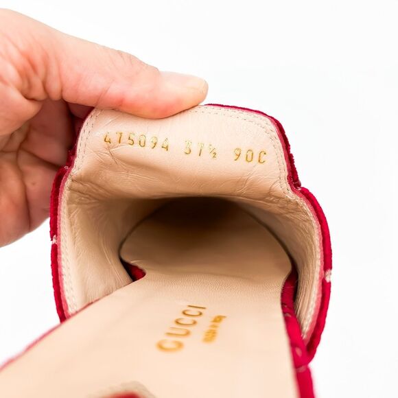 Gucci Princetown Mules Velvet Red GG Horsebit Slipper Size 37.5, 7.5 - Picture 10 of 14
